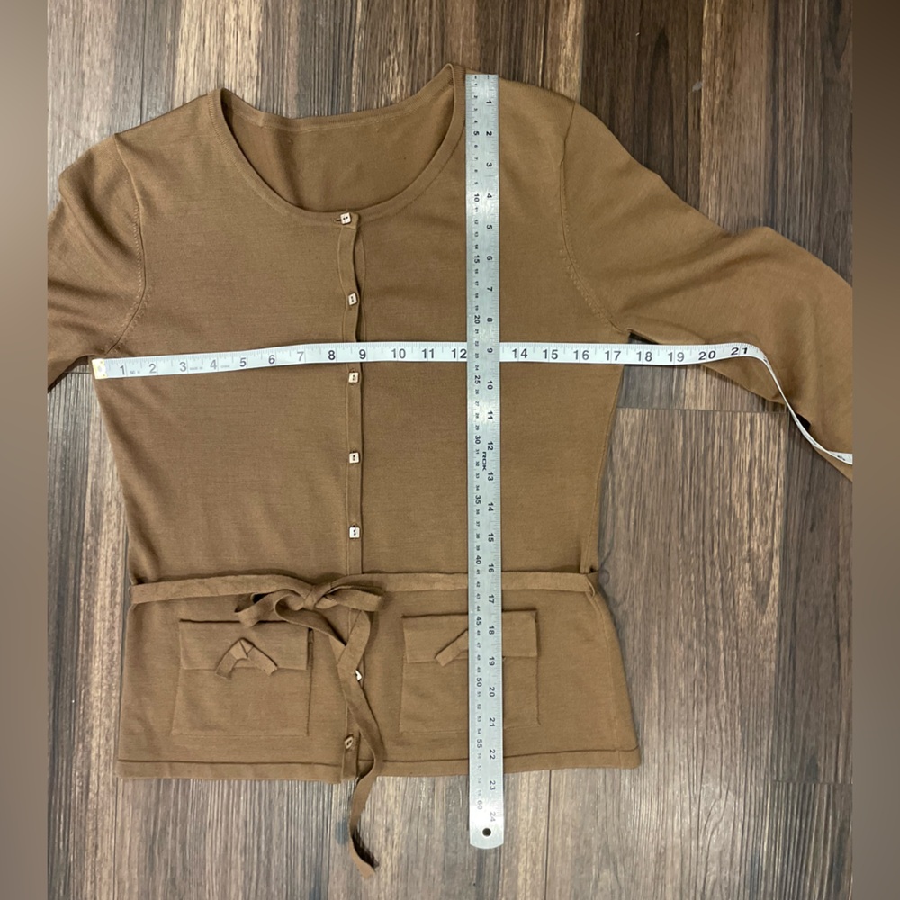 Silk Brown Button-Up Women's cardigan with tie waist - Picture 13 of 16